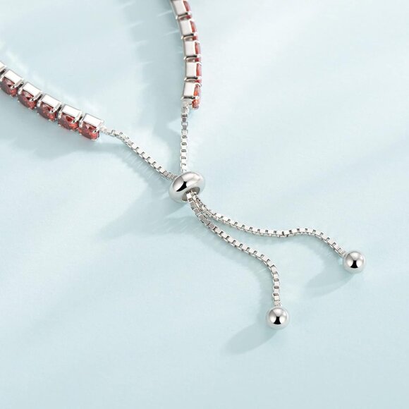 Sterling Silver January Birthstone Garnet Tennis Bracelet for Women 9.5-inch Gif - Picture 3 of 6